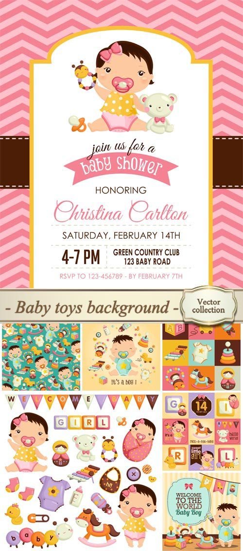 Baby toys background, vector