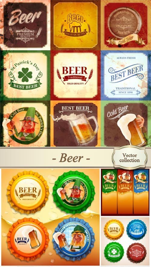 Beer, backgrounds and labels vector