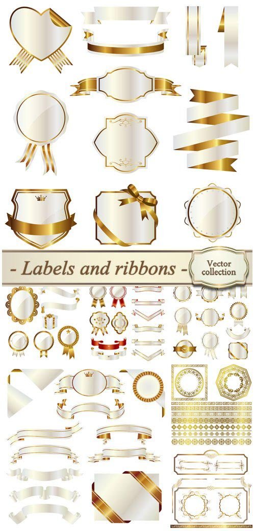 Golden frame labels and ribbons vector