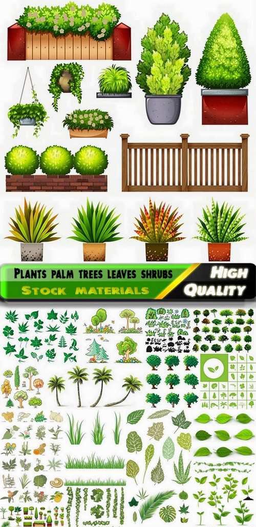 Plants palm trees leaves shrubs - 25 Eps