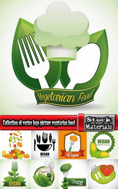 Collection of vector logo picture vegetarian food poster flyer icon banner 25 Eps