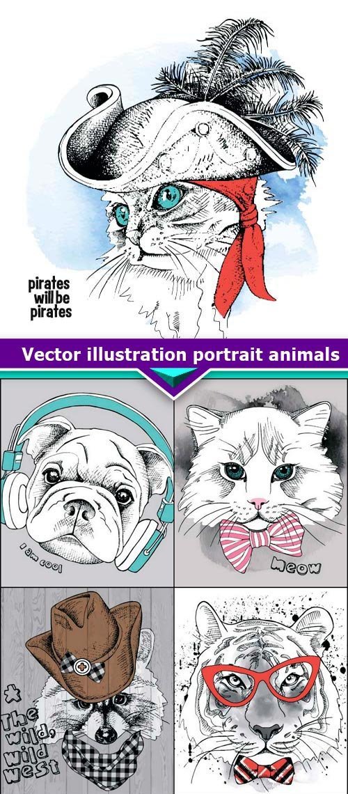 Vector illustration portrait animals 6X EPS