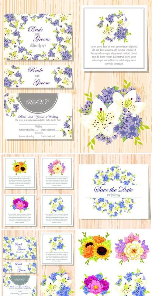 Wedding invitation with different colors, vector card