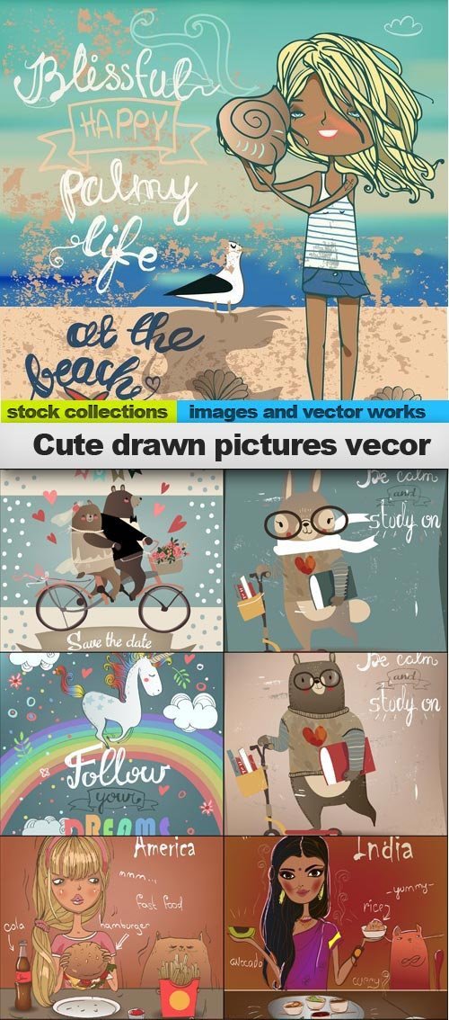 Cute drawn pictures vecor, 10 x EPS