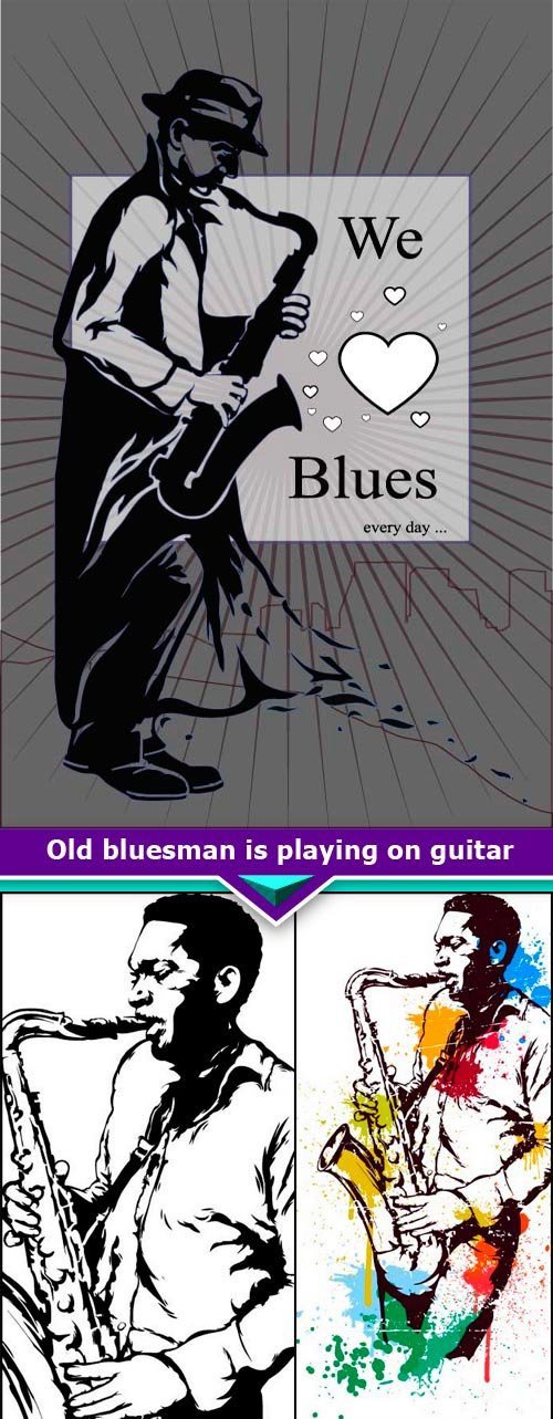Old bluesman is playing on guitar 5x EPS