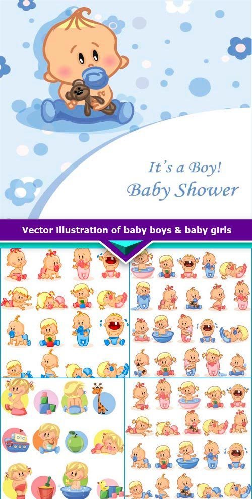 Vector illustration of baby boys & baby girls 10x EPS