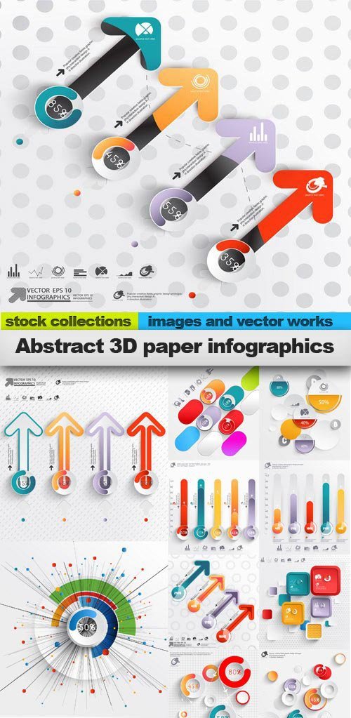 Abstract 3D paper infographics, 25 x EPS