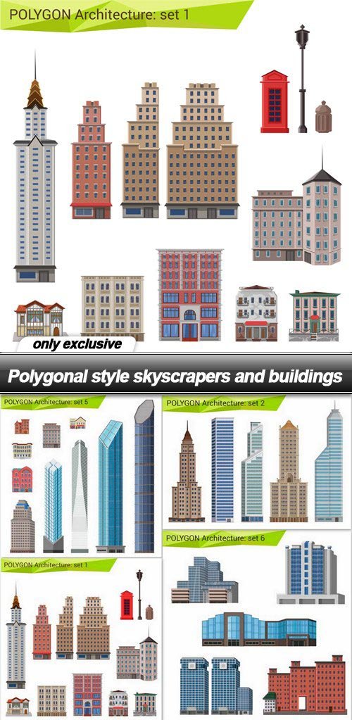 Polygonal style skyscrapers and buildings - 10 EPS