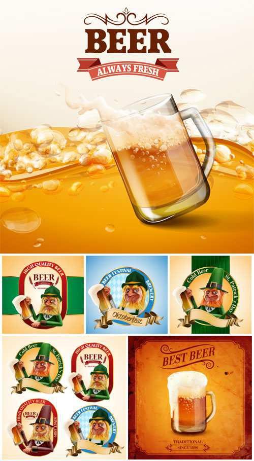 Beer, vintage backgrounds and labels vector