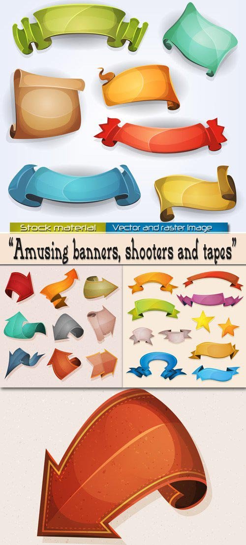 Comic banners, shooters and tapes in Vector