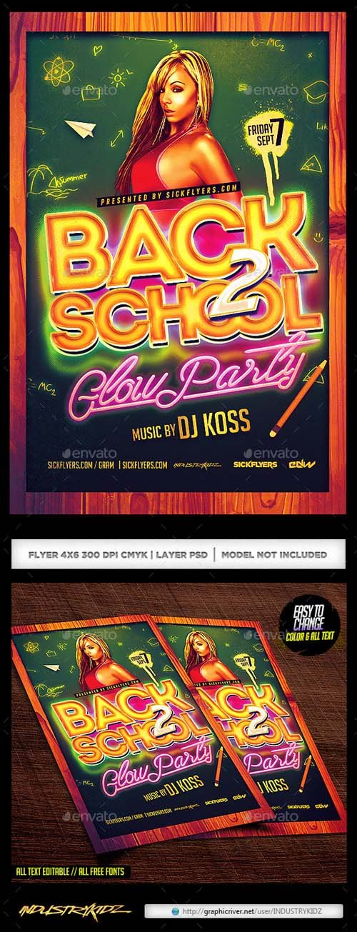 Flyer PSD - Back To School Glow Party