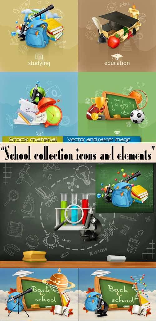 School collection of icons and elements in vector