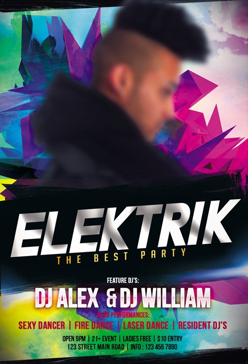 Flyer PSD Template - Dj Elektrik + Facebook Cover