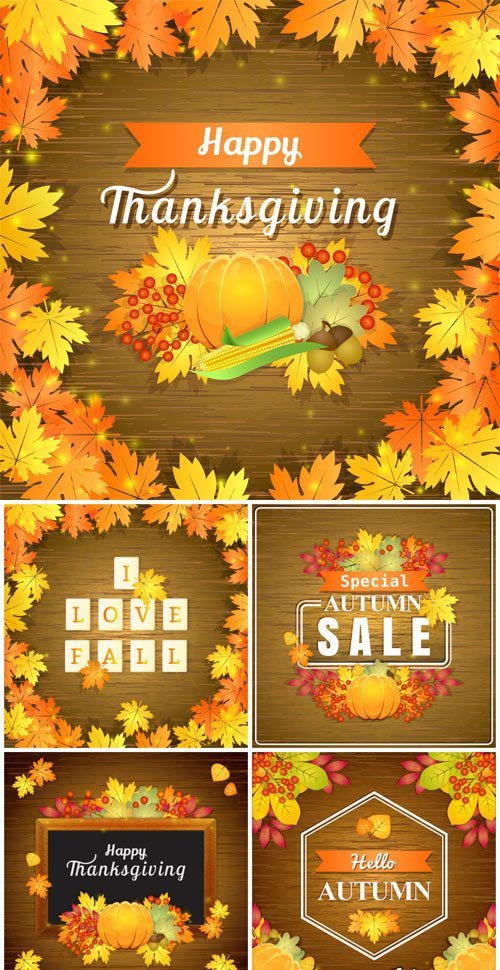 Autumn background vector, yellow leaves on wooden background