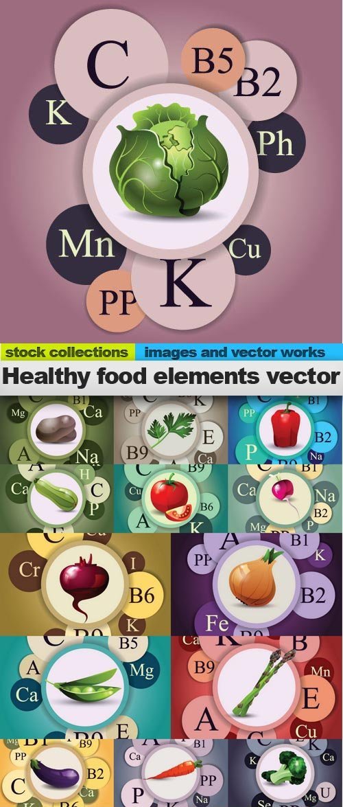 Healthy food elements vector, 20 x EPS