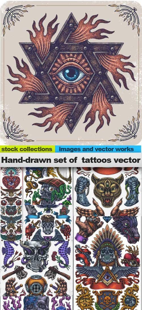 Hand-drawn set of tattoos vector, 20 x EPS