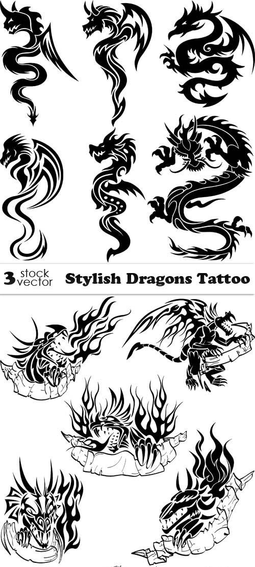 Vectors - Stylish Dragons Tattoo