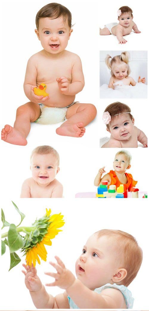 Little kids, child with sunflowers - Stock photo