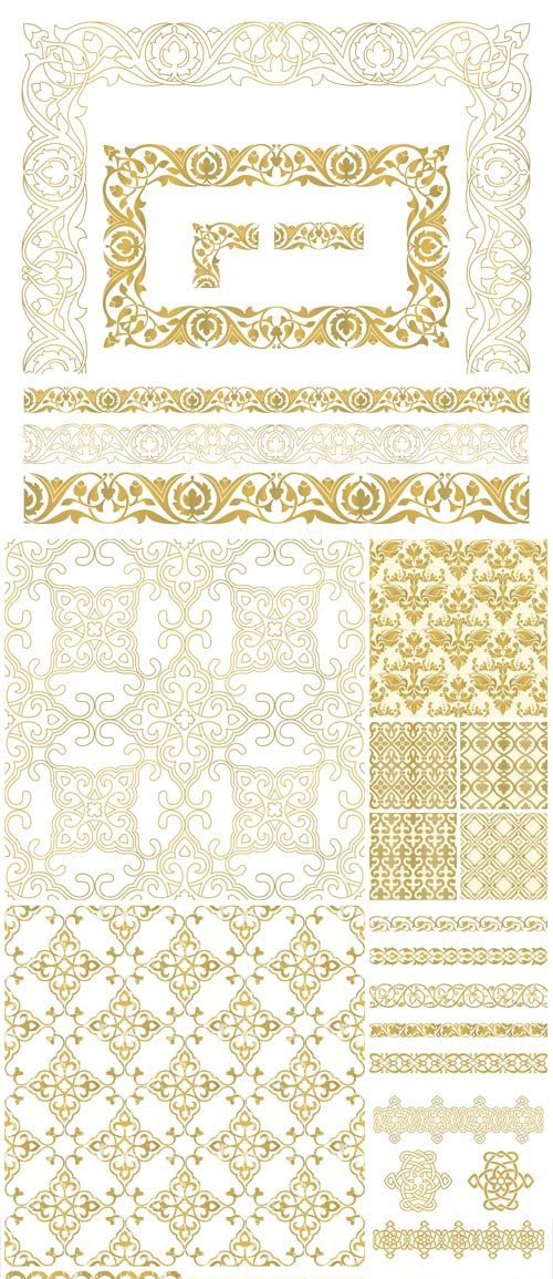 Gold ornaments, borders, backgrounds vector