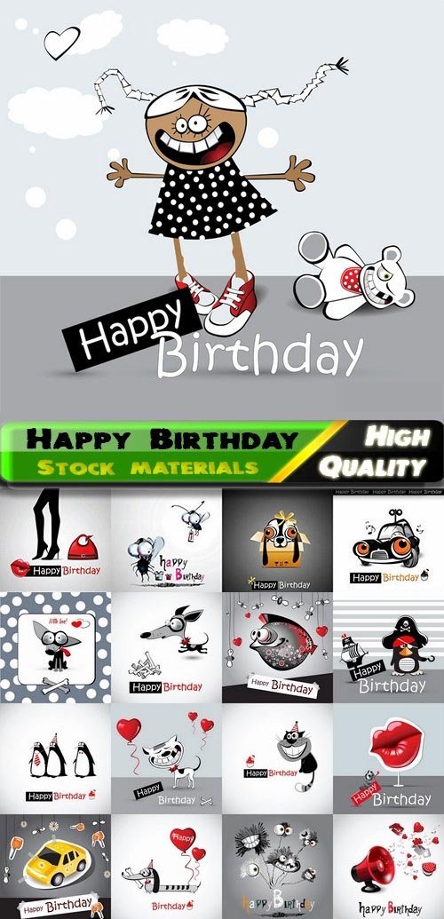 Happy Birthday ecards with funny characters and sceneries - 25 Eps