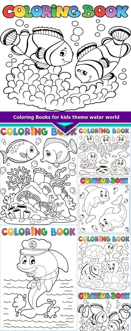 Coloring Books for kids theme water world 17x EPS