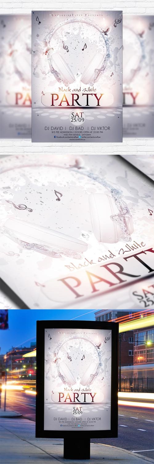Flyer Template - Black and White Party + Facebook Cover
