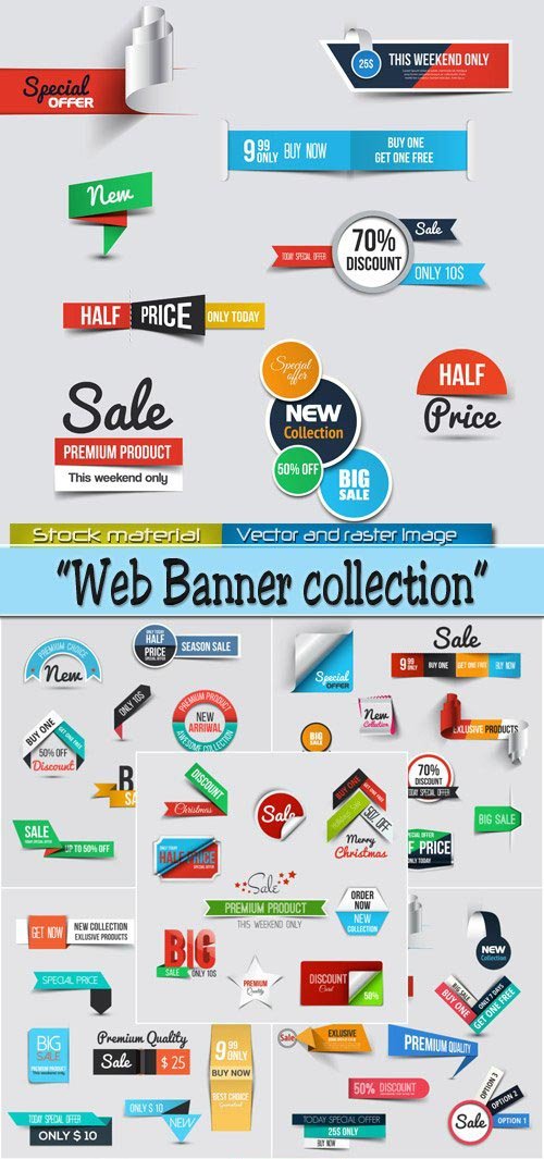Sale, Discount - Collection of banners in style of Origami