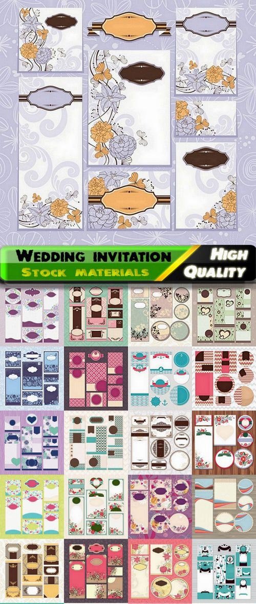 Cute wedding invitation template with floral elements - 25 Eps