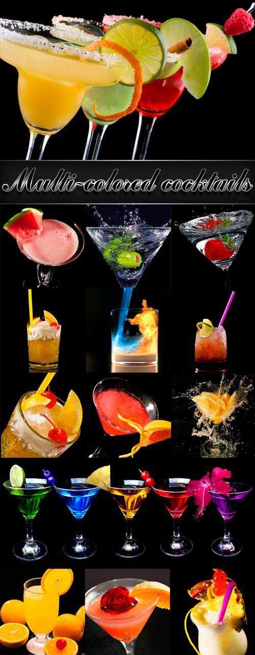 Multi-colored cocktails on a dark background