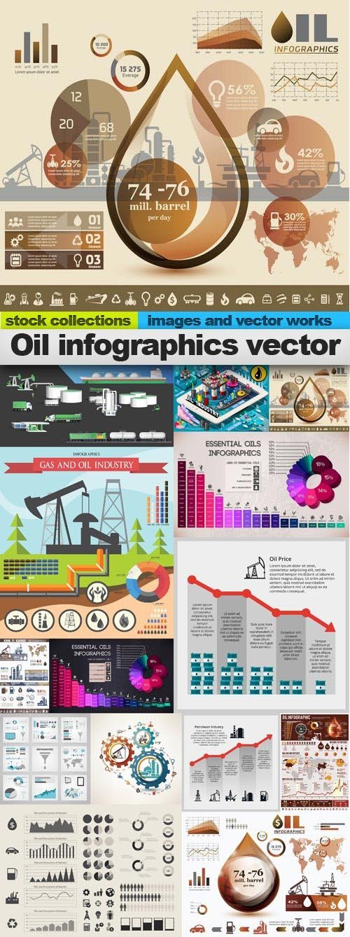 Oil infographics vector, 15 x EPS