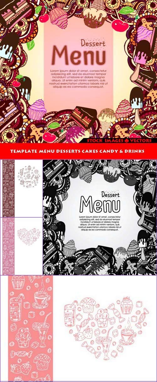 Template menu Desserts Cakes Candy & Drinks 7x EPS