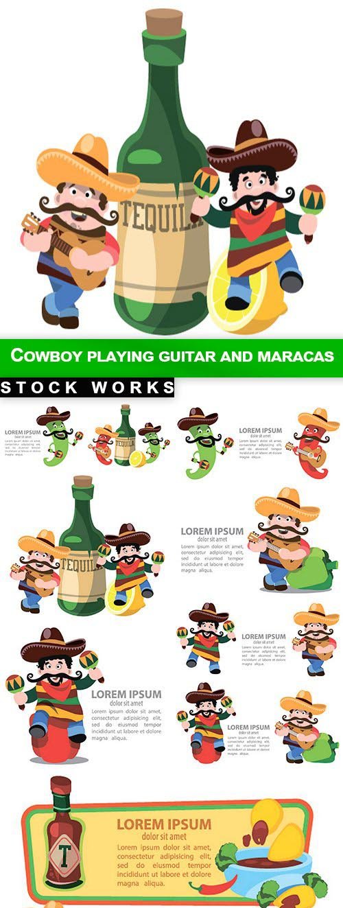 Cowboy playing guitar and maracas - 9 EPS