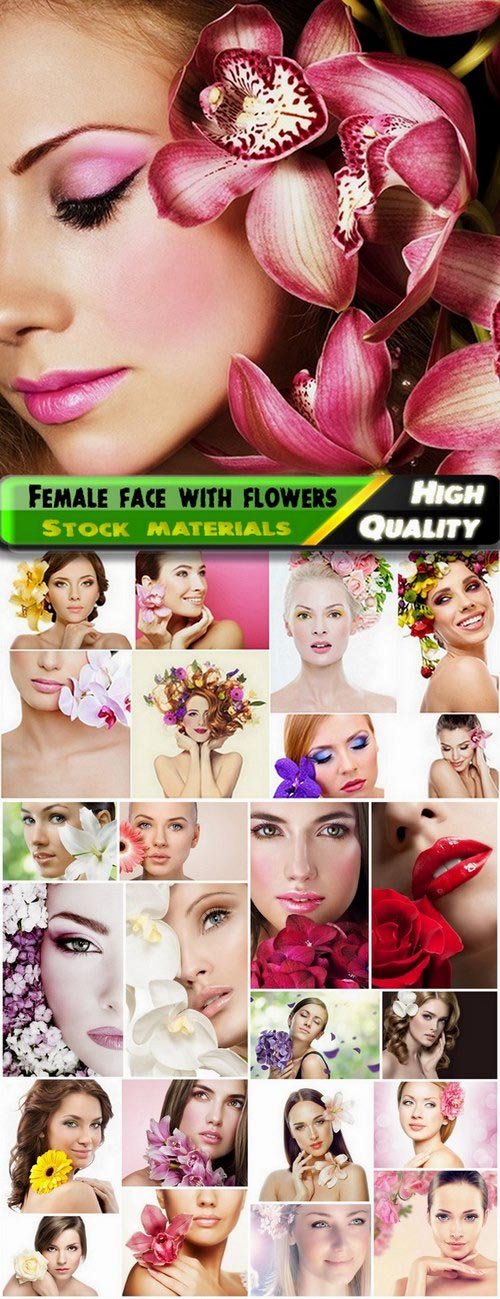 Beautiful female face with flowers - 25 HQ Jpg