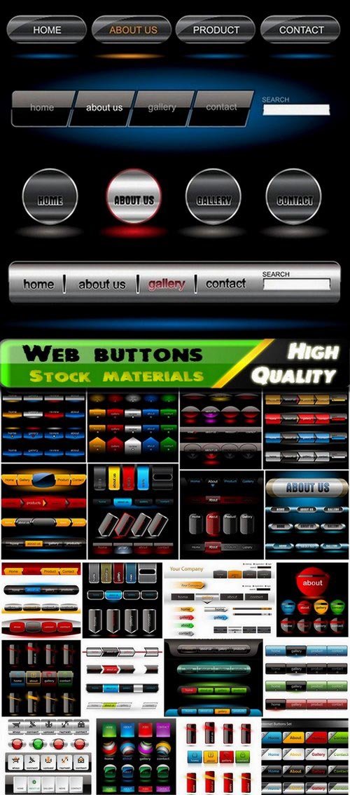 Metallic and glass buttons for website design - 25 Svg