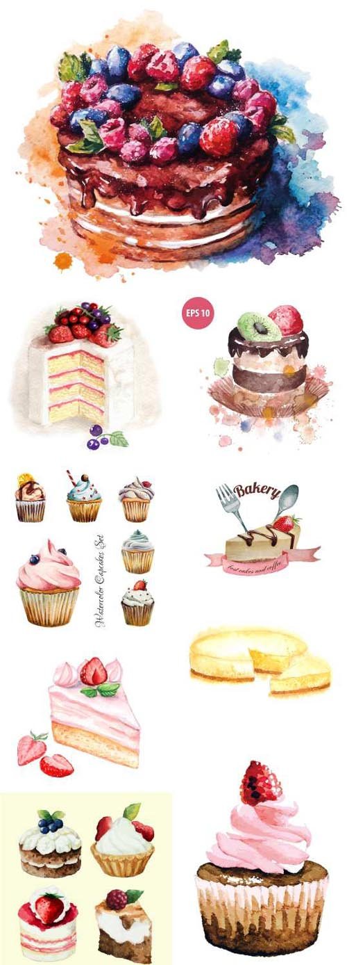 Watercolor desserts, 25xEPS