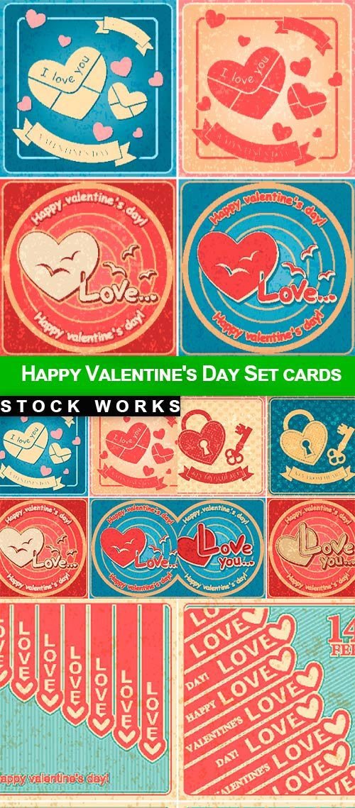 Happy Valentine's Day Set cards - 5 EPS