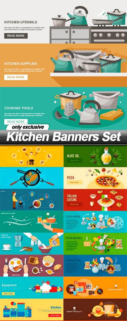 Kitchen Banners Set - 12 EPS