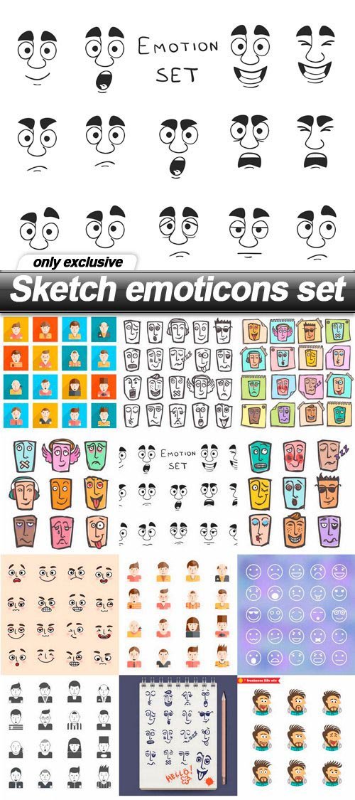 Sketch emoticons set - 15 EPS