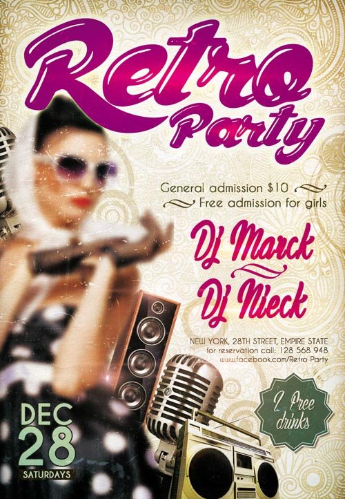 Club flyer PSD Template - Retro Party