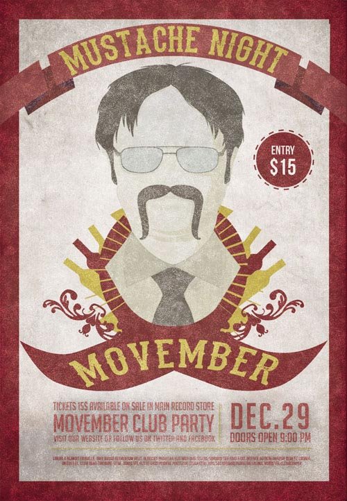 Club Flyer PSD Template - Movember Mustache Night