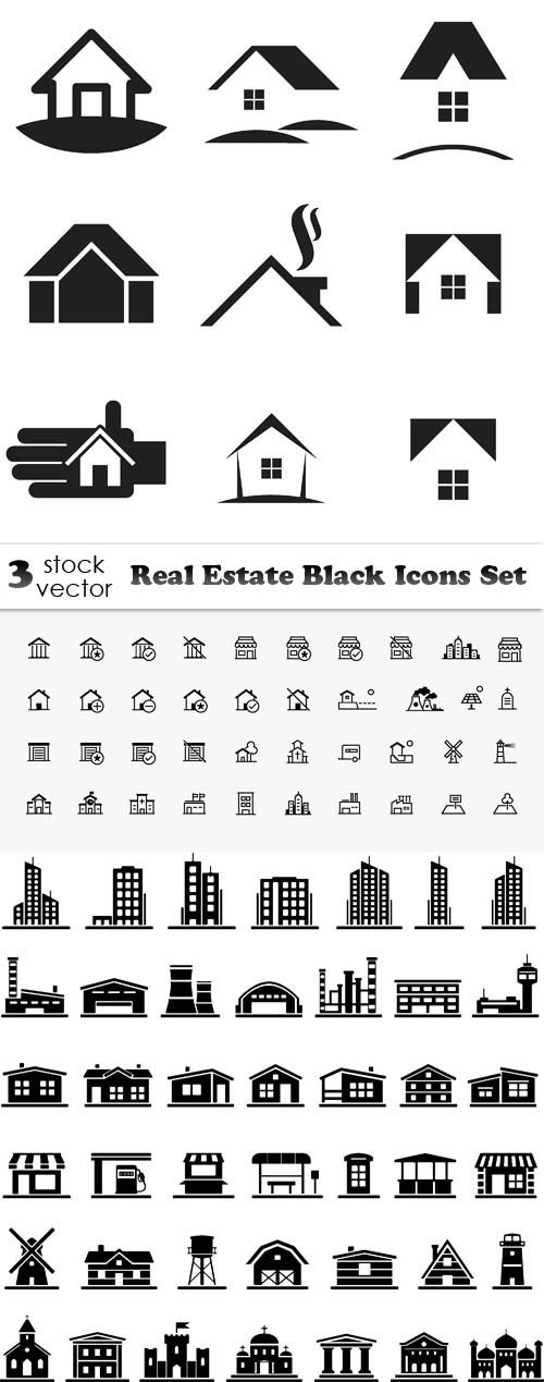 Vectors - Real Estate Black Icons Set