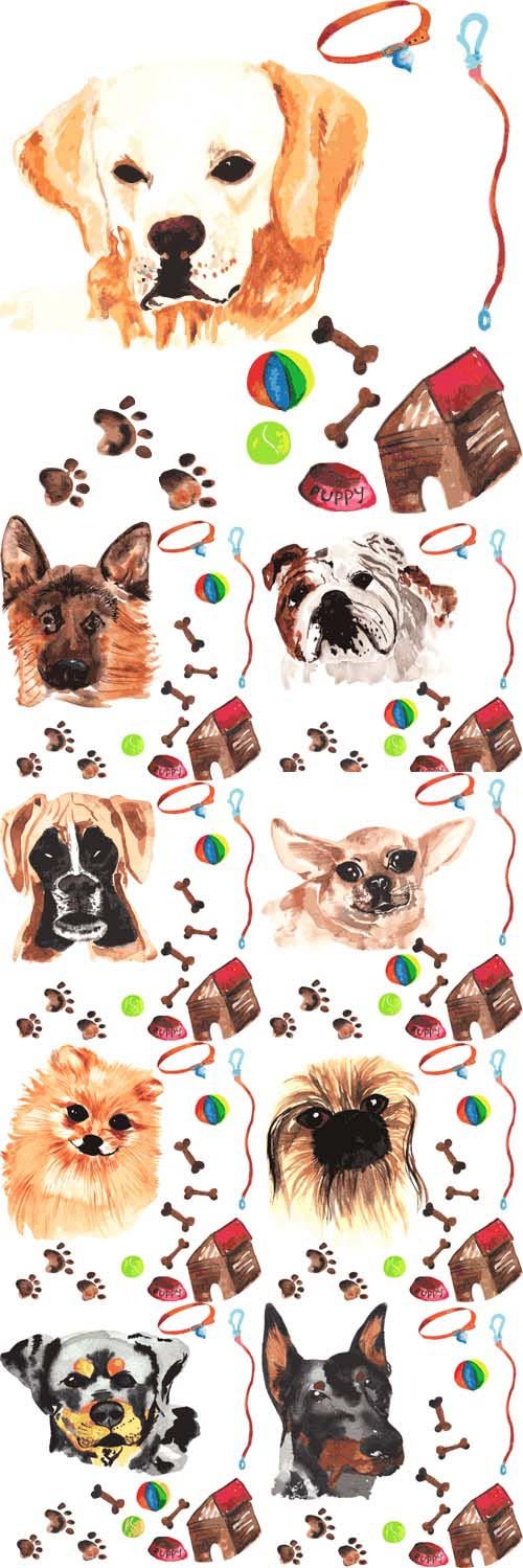 Vector Set - Watercolor Dogs Painted by hand