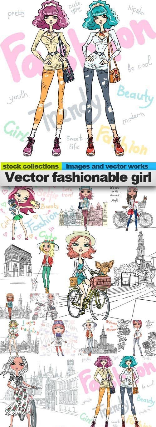 Vector fashionable girl, 15 x EPS