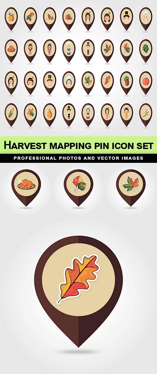 Harvest mapping pin icon set - 6 EPS