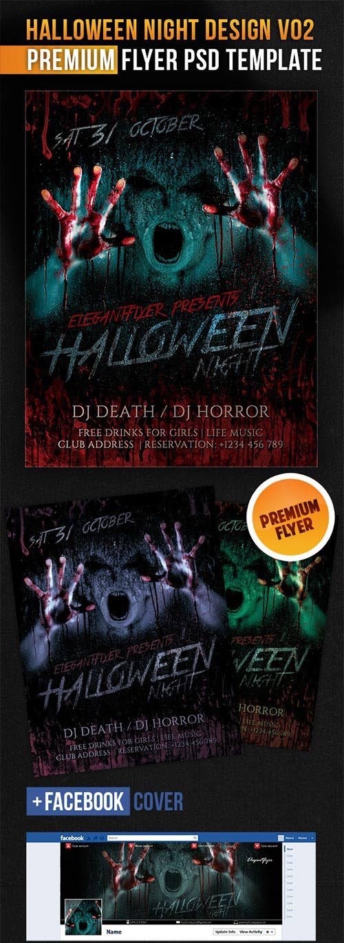 Halloween Night Design V02 Flyer PSD Template + Facebook Cover
