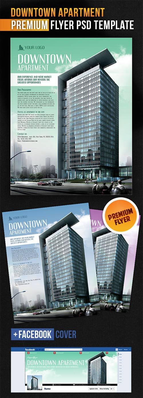 Downtown Apartment Flyer PSD Template + Facebook Cover