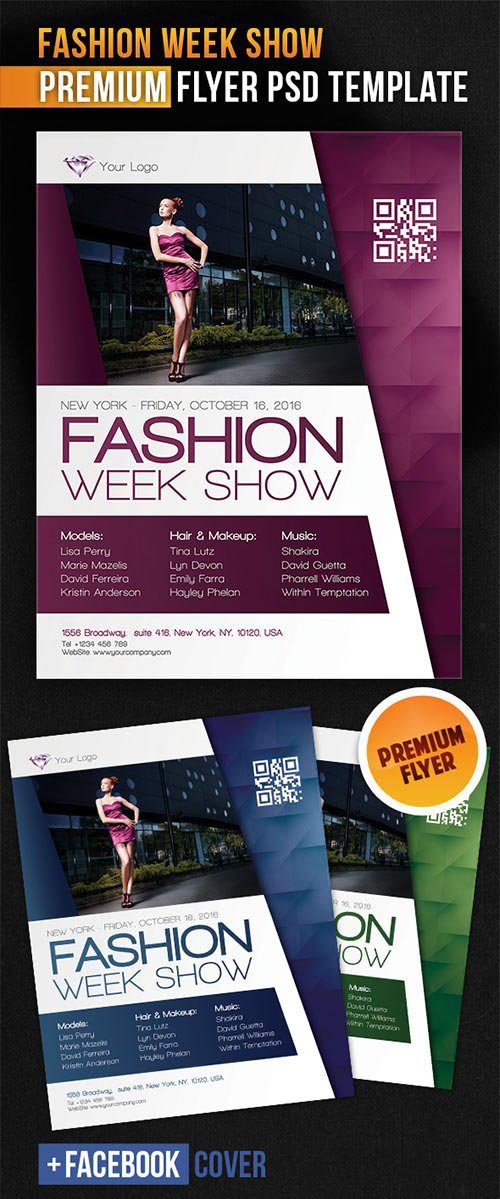 Fashion Week Show Flyer PSD Template + Facebook Cover