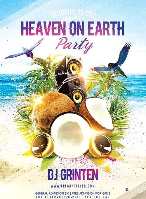 Heaven on Earth Party Flyer PSD Template + Facebook Cover