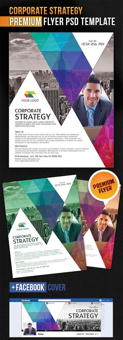 Corporate Strategy Flyer PSD Template + Facebook Cover