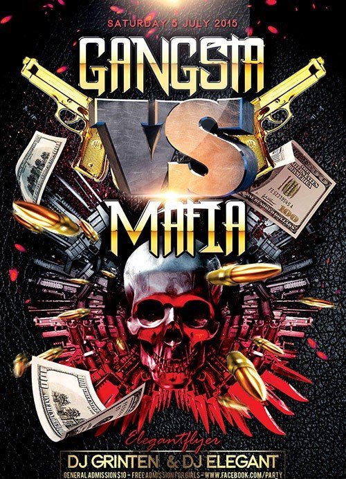 Gangsta vs Mafia Flyer PSD Template + Facebook Cover